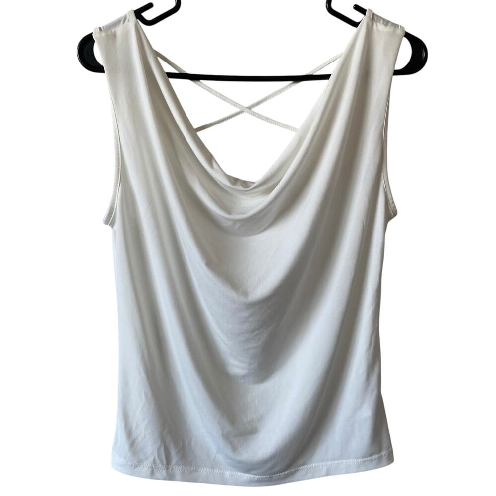 LOLA GRACE White Drop Neck Sleeveless Blouse Size Small Criss Cross Back